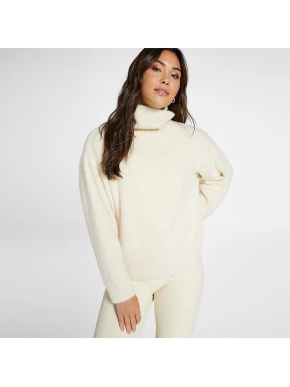 CALIA Eyelash Cream Turtleneck Sweater Soft Fuzzy Knit Pullover Oversized Size M